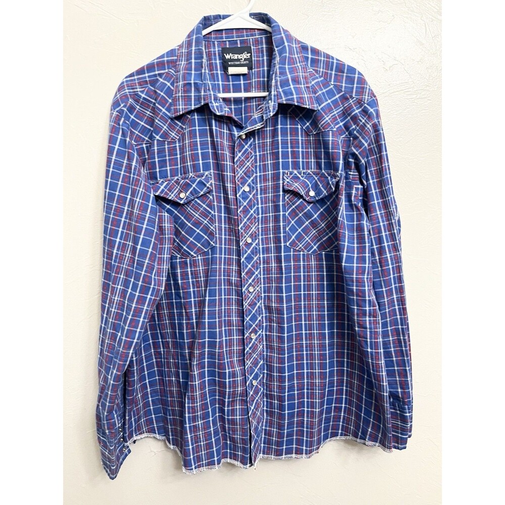 VTG Wrangler Lightweight THIN Blue Denim Pearl Snap Mens Button Western Size XL